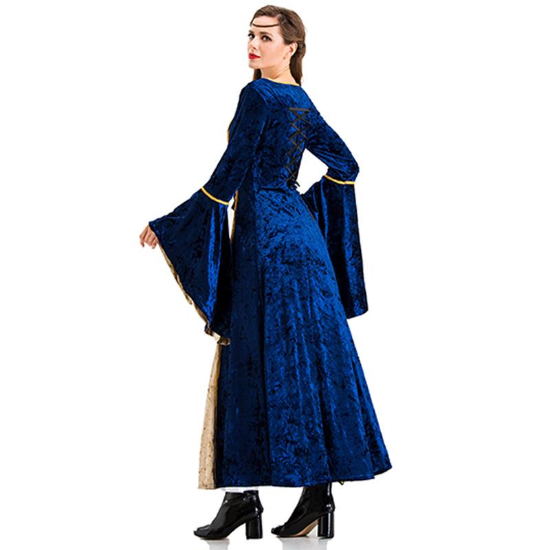 Women's Medieval Clothing Vintage Court Long Dress Strap Waist Gold Diamond Fleece Dress