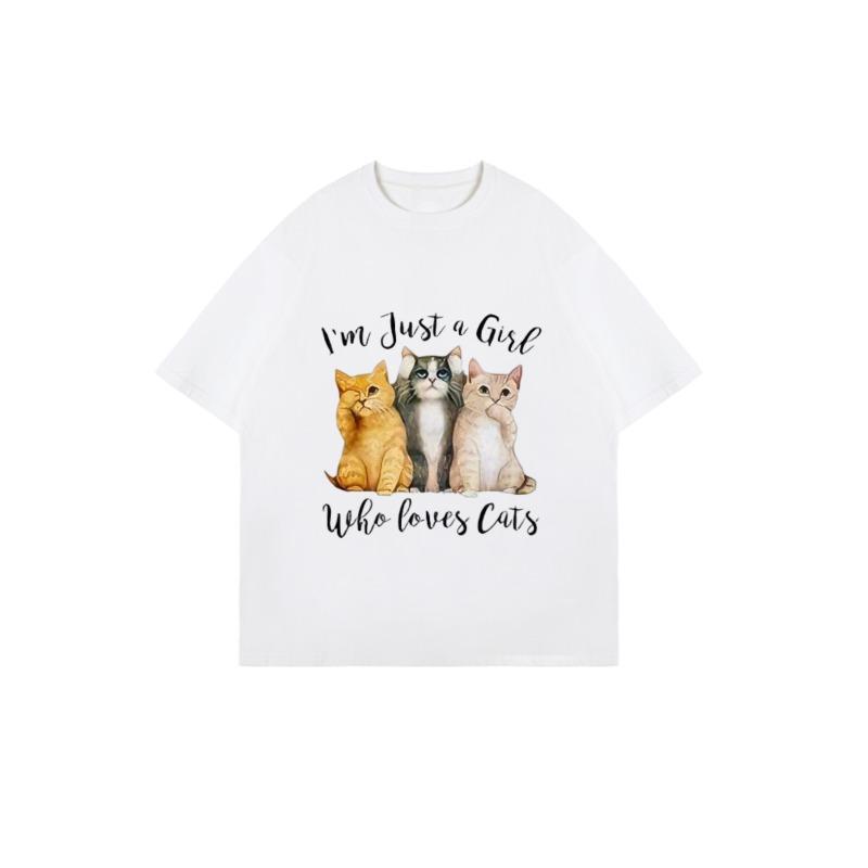 Оверсайз футболка черная три кошки и текст Я просто девушка, которая любит кошек повседневная одежда для женщин летний наряд мода для любителей кошек
