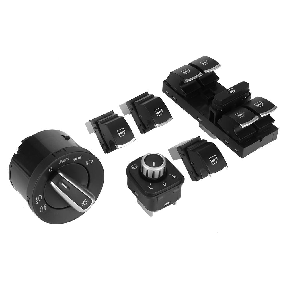 6Pcs Car Headlight Rearview Mirror Power Windows Switch Button Control for  Passat CC Jetta