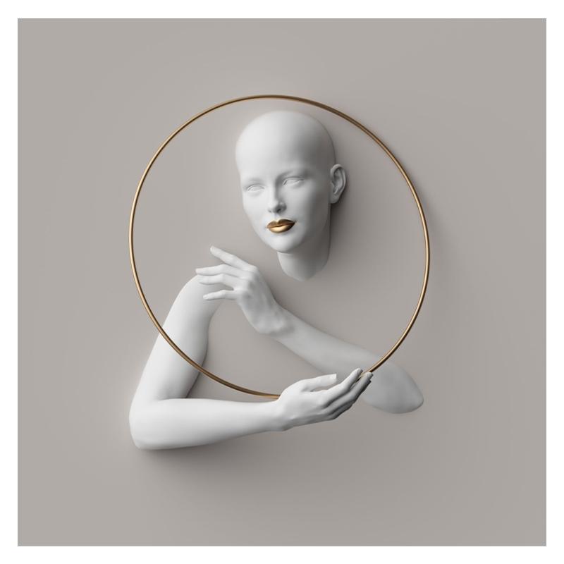 3D Visual Gold Silver Metal Figure Art Statue Canvas Painting Romantic Abstract Posters and Prints Wall Pictures Modern Home Decor for Living Room