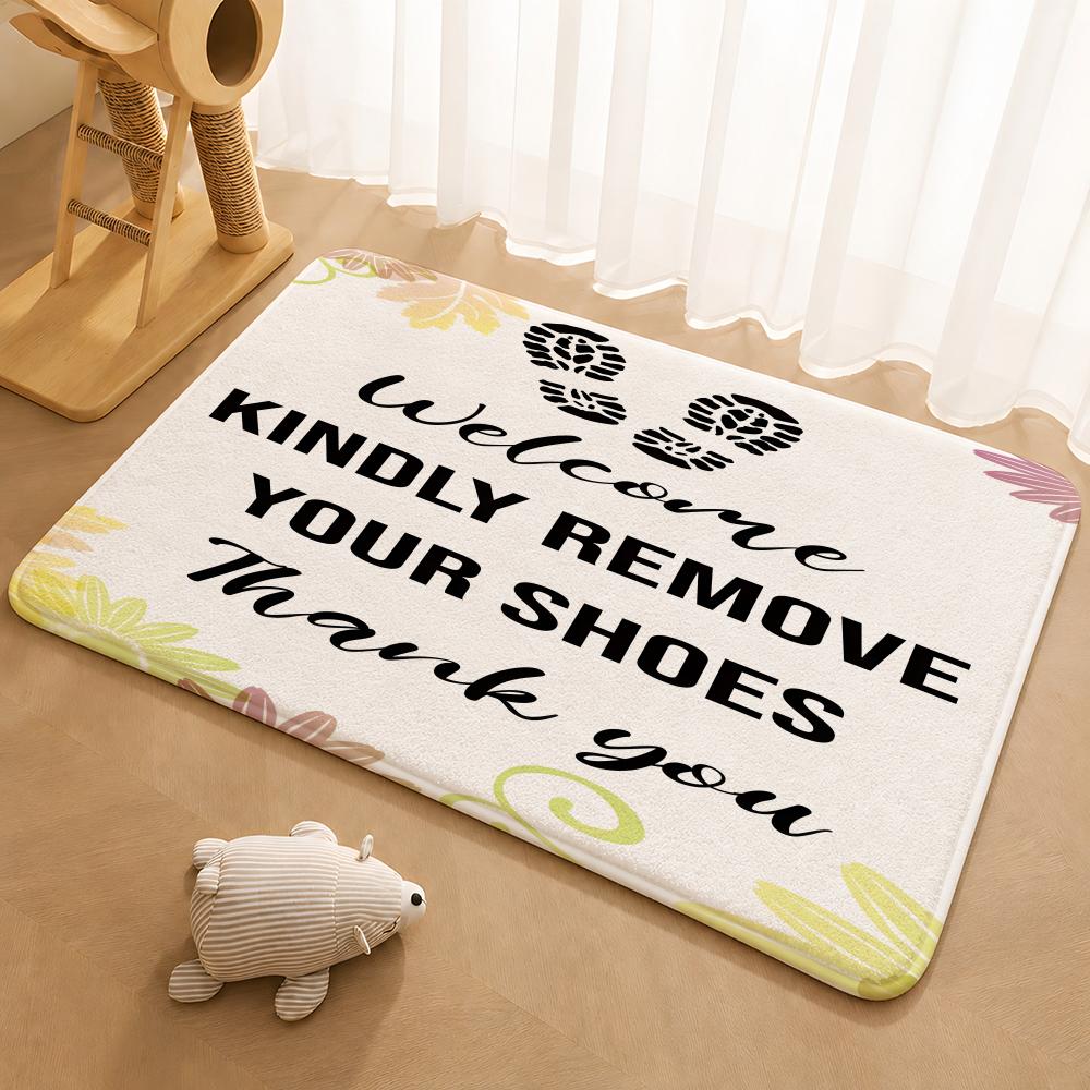 Funny Welcome Mats Please Take Off Your Shoes Floor Mat Floor Mat Soft Flannel Non-Slip Door Rug for Living Room