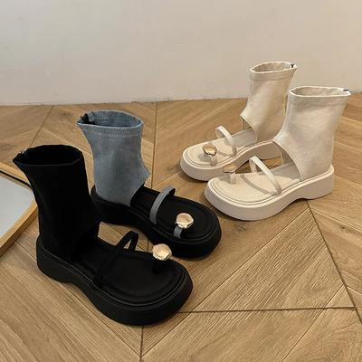 Летние новые французские босоножки на платформе высокого качества для женщин 2024 года с юбкой, уличные ретро-брюки, короткие ботинки, сандалии