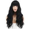 MERISIHAIR Ladies Fashion Long Curly Hair Wig with Bangs Synthetic Fiber Wavy Wig Black Brown Blonde Blue for Women Cosplay Daily Wear