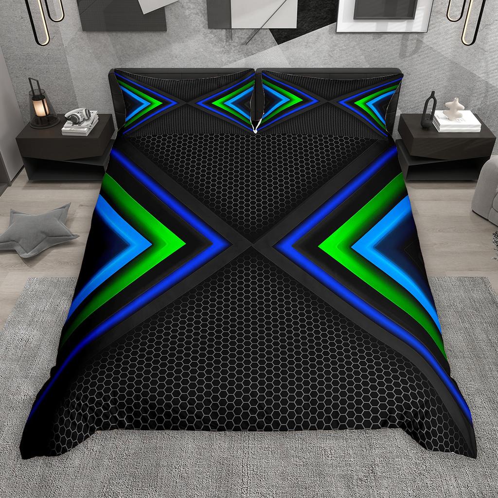 Homewish Gradient Stripe Duvet Cover Set 2pcs/3pcs, Neon Green Purple Blue Red Bedding Set, Geometric Lines Quilt Cover Set
