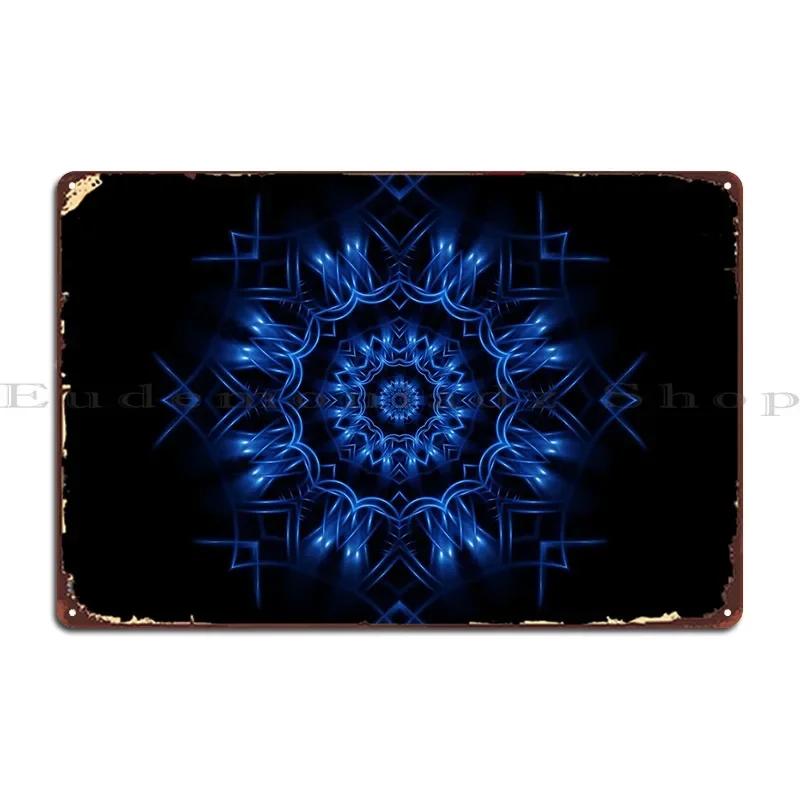 Glossy Blue Kaleidoscopic Mandala Metal Sign Wall Decor Personalized Mural Cinema Customized Tin Sign Poster