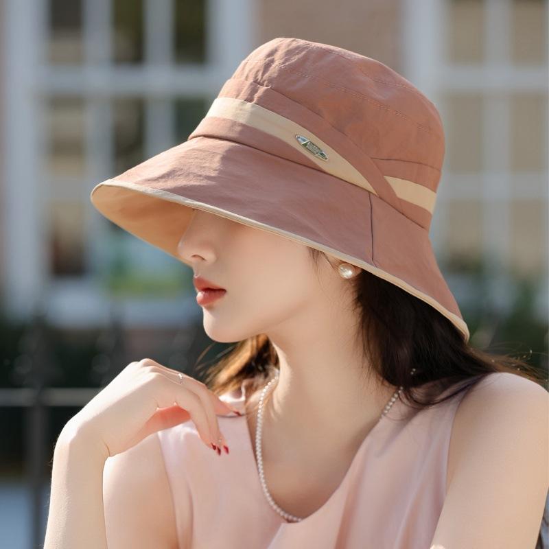 Солнцезащитная шляпа с козырьком, женская ветрозащитная шляпа для отдыха на открытом воздухе, подходящая по цвету, дорожная пляжная шляпа, модная и элегантная шляпа-ведро
