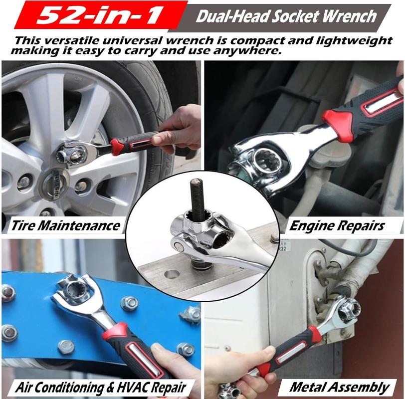 52 in 1 Multipurpose Socket Set Universal Ratchet Wrench Spline Bolts Sleeve 360 Degree Rotation Hand Tools Car Repair Home Kit