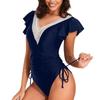 One Piece Bathing Suit For Women Deep V Neck Ruffles One Piece Bikini Backless Swimming Suit
