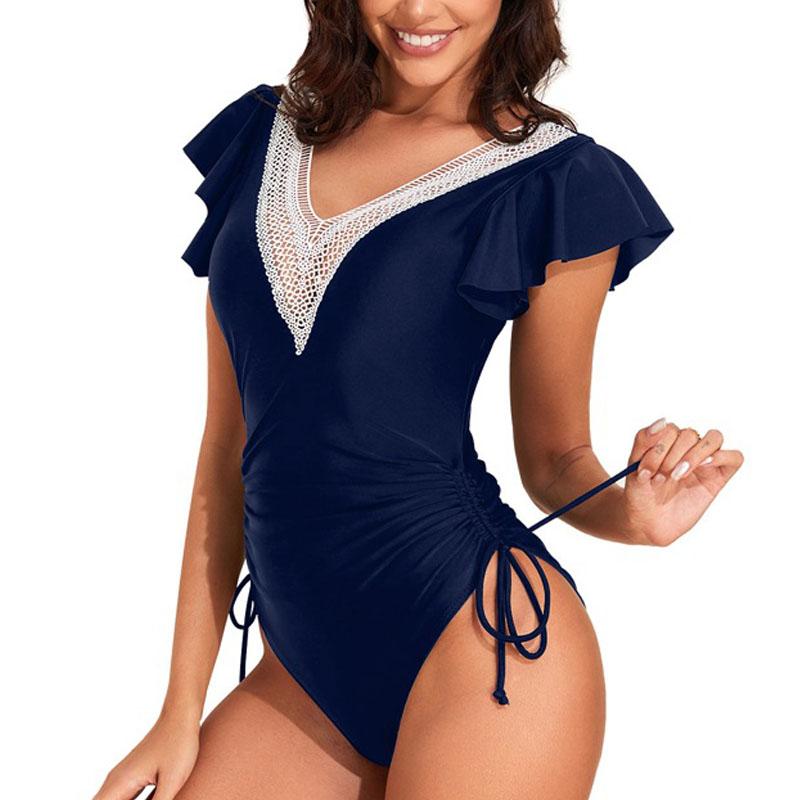One Piece Bathing Suit For Women Deep V Neck Ruffles One Piece Bikini Backless Swimming Suit