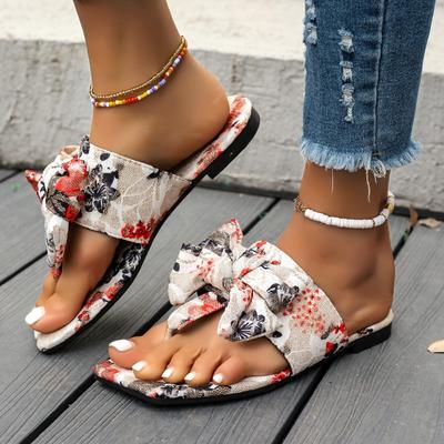 Модные женские летние тапочки 2024 года, новые цветочные сверкающие золотые банты с лентой, модные и удобные тапочки с узором «елочка» на плоском каблуке