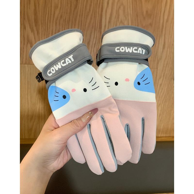 Осень и зима теплые водонепроницаемые и нескользящие перчатки милые кошачьи бархатные утолщенные студенческие женские для бега на открытом воздухе верховой езды
