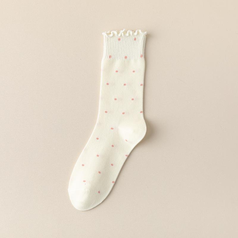 5/10 пар носков с фестончатым краем в форме ушей для женщин на весну-осень, в горошек, в стиле Instagram для девочек, милые носки до середины икры и носки-гольфы, впитывающие пот