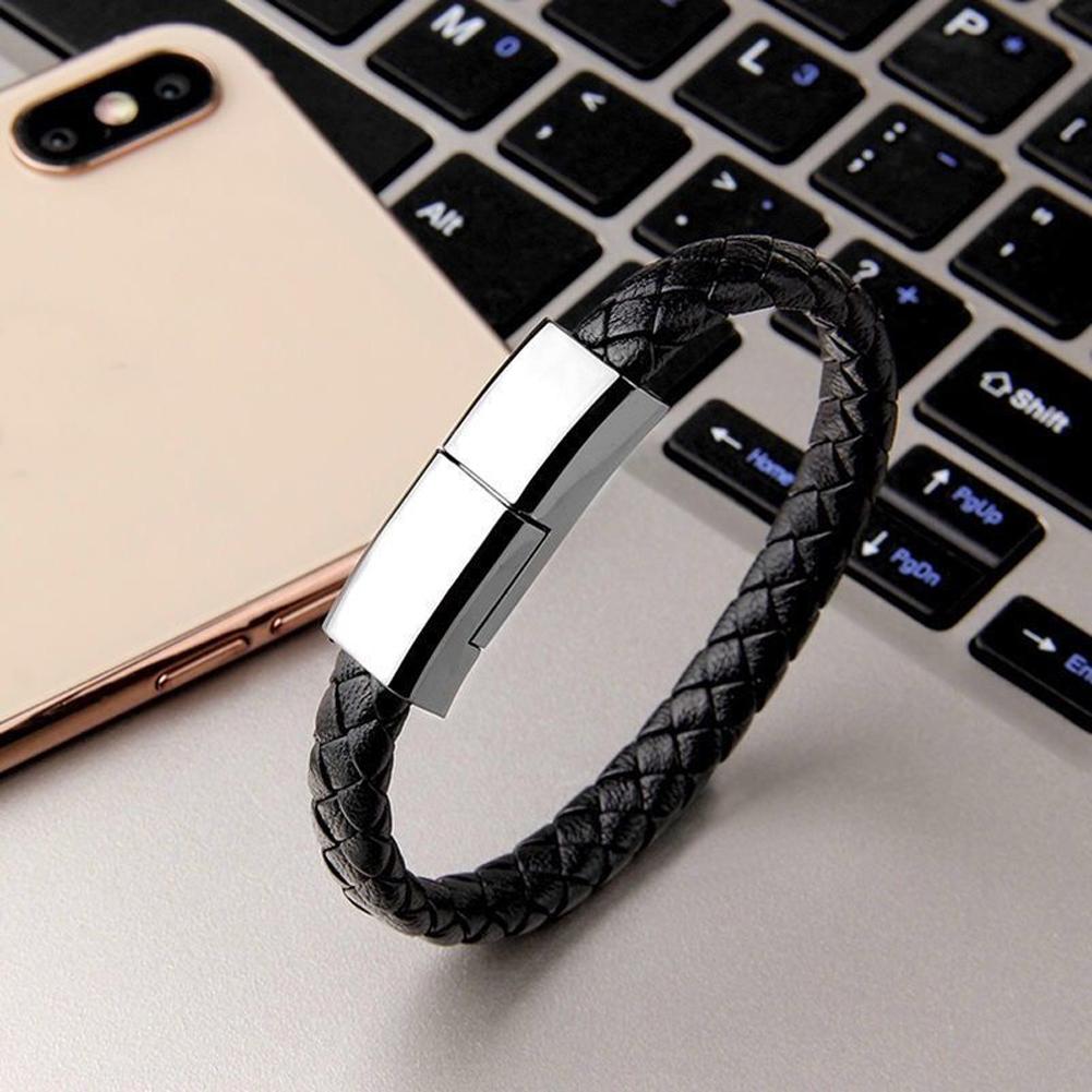 EONLINE 3A 3D Portable Leather PD Mini Micro USB Bracelet Super Fast Charger Data Charging Cable Sync for Android Type-C Phone