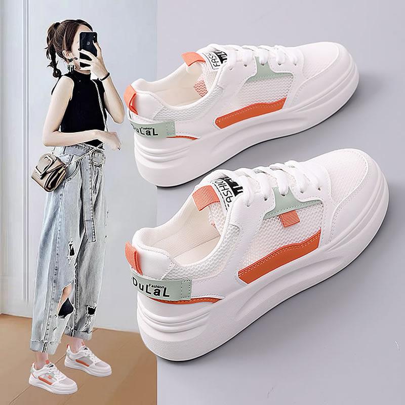 Женские кроссовки для отдыха, женские теннисные туфли, женские кроссовки на платформе со шнуровкой, женские дышащие сетчатые плоские спортивные туфли, маленькие белые туфли