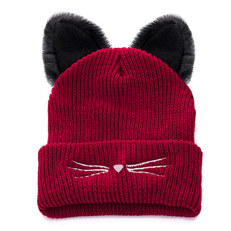 Fashion Cat Ear Women Hat Acrylic Knitted Hat Warm Winter Hat For Women High Quality Bonnet Hat