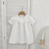 Girls Short Sleeve Dress Petal Neck Pure Cotton Princess Style Casual Kids