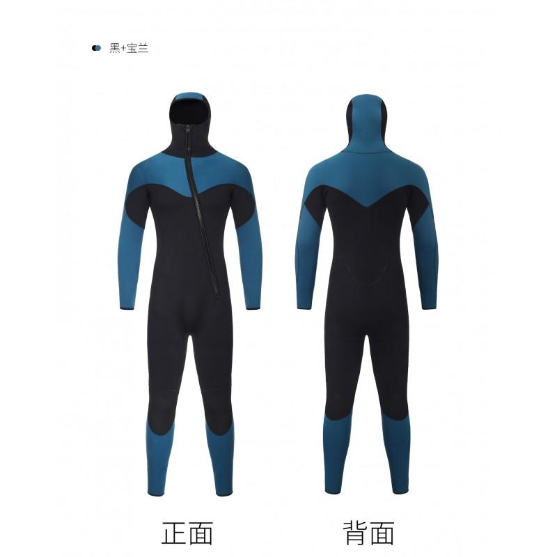 5mm Mens Long Sleeve Hooded Wetsuit Spearfishing Warm Neoprene Diving Suit Surfing Swimming