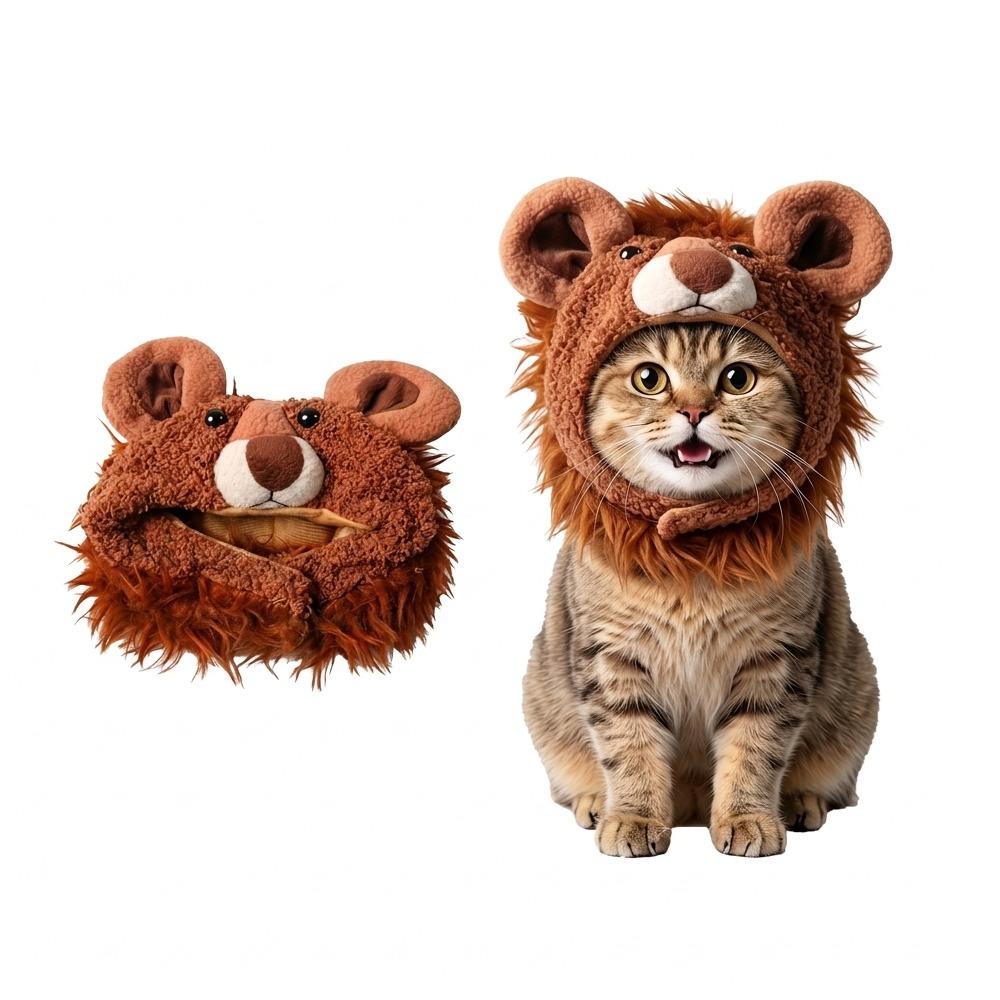 Skin Friendly Dog Plush Lion Hat Cartoon Lion Face Cat Lion Shape Hood Halloween Party