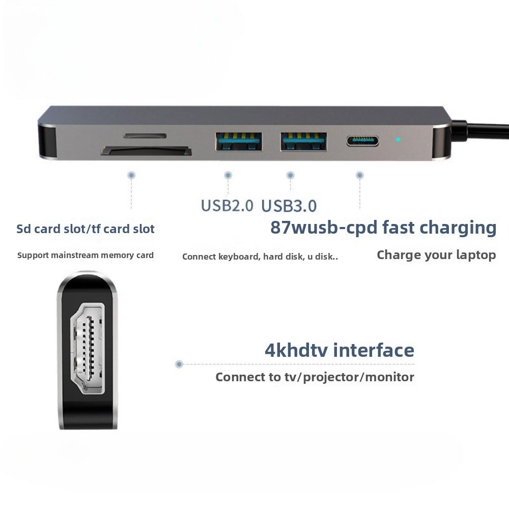 6-в-1 Type-C Hub с 4K HDMI USB-C PD зарядка для ноутбука MacBook Dock адаптер