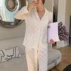 Womens Satin Pajamas Set Button Down Long Sleeve Top And Long Pants Sleepwear Set Oversized Casual Plaid 2 Piece Lounge Set