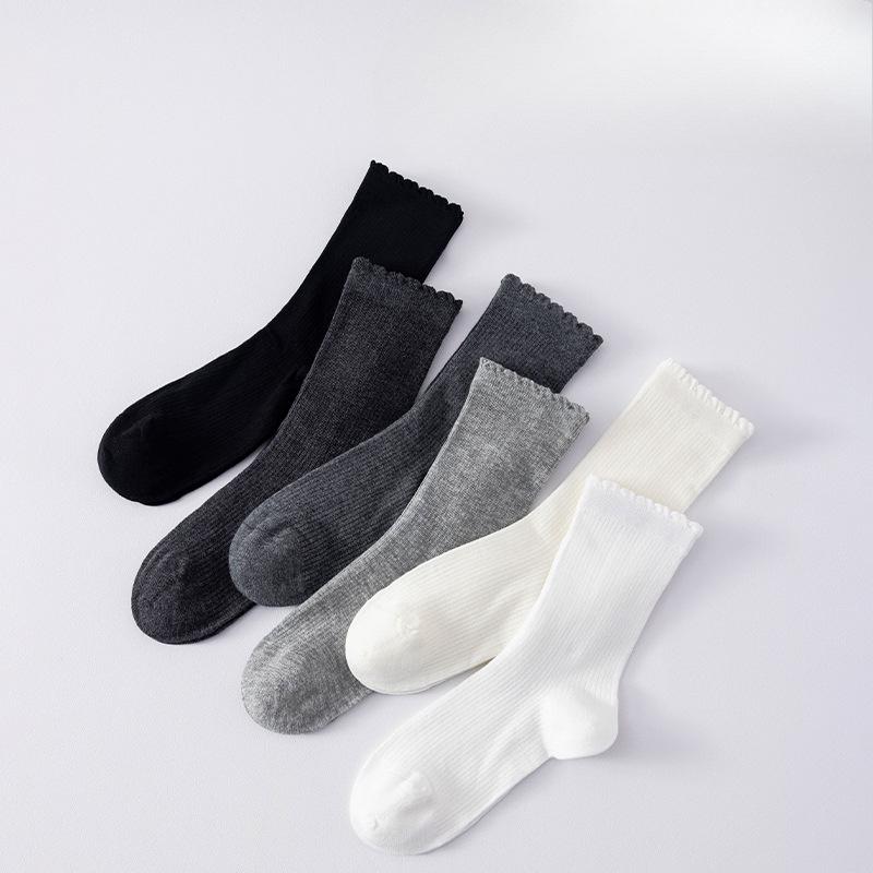 Women's Spring and Autumn Boneless Mid-calf Socks with Lace, Paired with Mary Jane Anti-pilling Cotton Socks