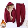 Women's Fleece-Lined Fashion Set: Autumn/Winter Hooded Cardigan and Slimming Joggers.