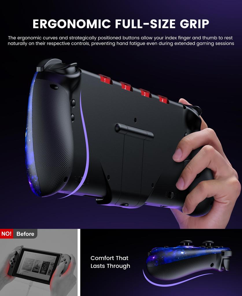 Переключатель 2 Контроллер с RGB Макро Ручным Хватом Контроллер Программа Гироскоп Турбо 1000 мАч Высокая совместимость с Switch [Обновленная Версия] Огни,