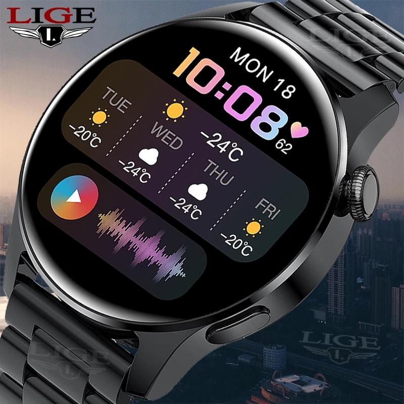 LIGE Новые Bluetooth-смарт-часы с вызовом, мужские полносенсорные спортивные часы для фитнеса, водонепроницаемые умные часы со стальным ремешком для сердечного ритма, Android iOS