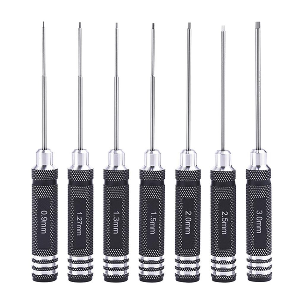 7 Pieces Hex Screwdriver Tool Set Mini Screwdriver with Precision Handle 0.9mm-3.0mm for RC Helicopter Model Repair Tool