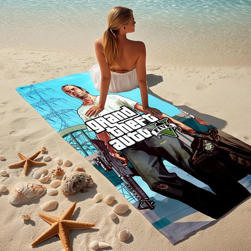 Полотенце пляжное GTA V Стильная цифровая печать Быстросохнущее впитывающее одеяло для пляжа бассейна спортзала путешествий Рождественский подарок C9211756