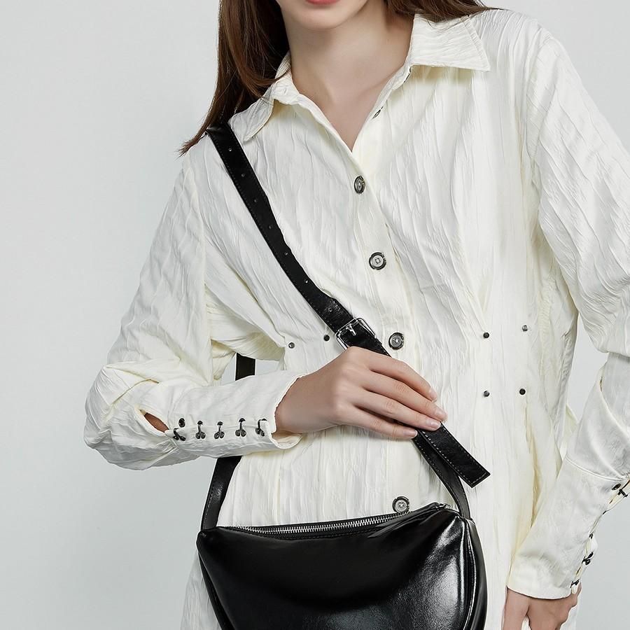 High-end niche soft leather bag, casual style shoulder bag, fashionable new dumpling bag, large-capacity genuine leather crescent crossbody bag