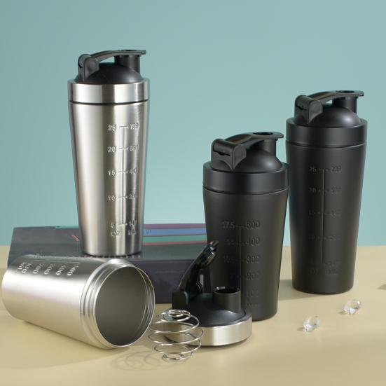 Чашка-шейкер для протеина из нержавеющей стали, бутылка для шейков для фитнеса в зале, 500 мл/750 мл, портативная