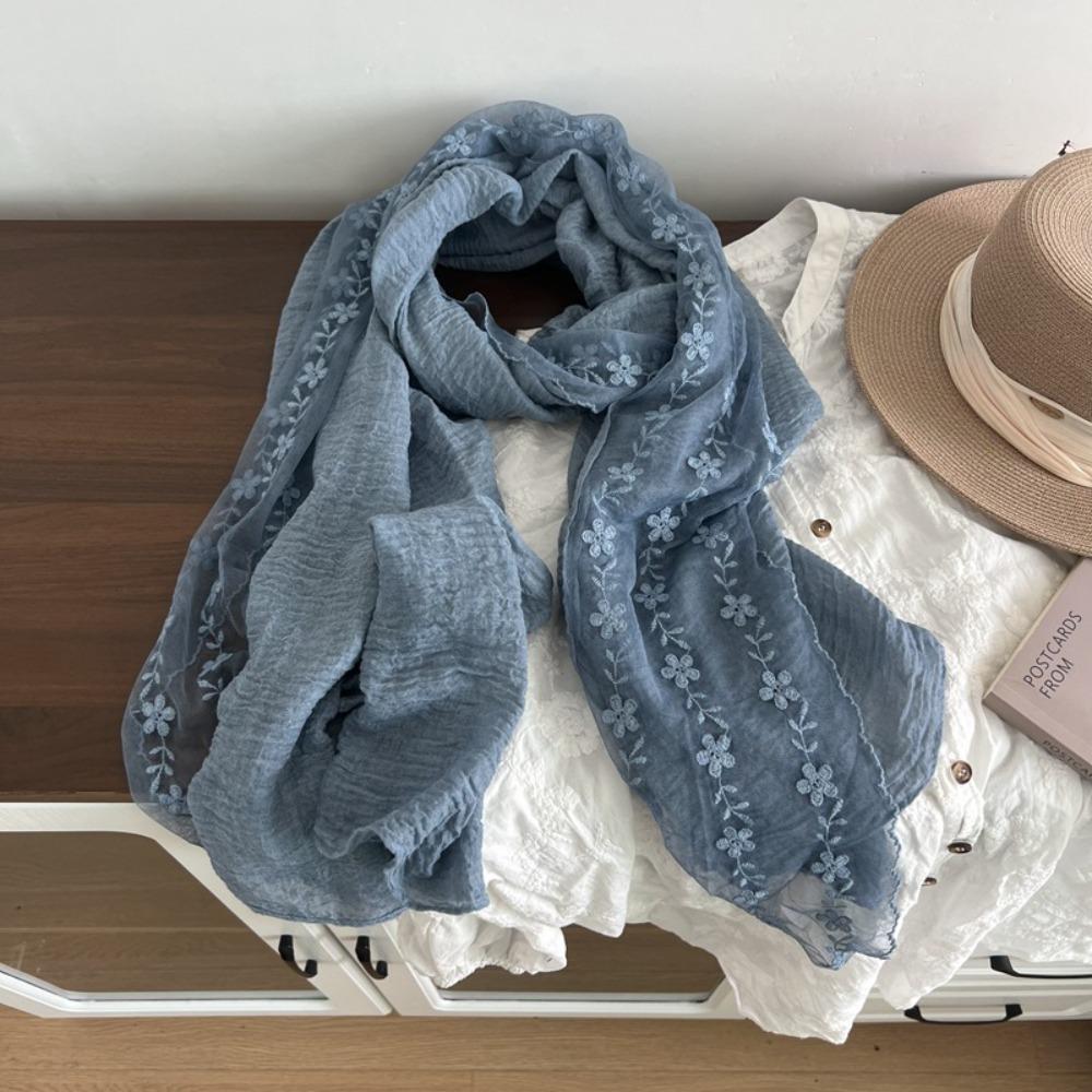 Long Thin Gauze Scarf Cotton Linen Shawl and Wrap Fashion Lace Patchwork Scarf for Women