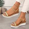 Fashion Gold Rhinestone Wedge Sandals for Women  Summer Non Slip Beach Shoes Woman Lightweight Platform Slippers Plus Size