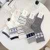 New Korean Style Cotton Socks Small Flower Light Mid-calf Socks Grey Checkered Breathable Boneless Pile Socks Spring Summer