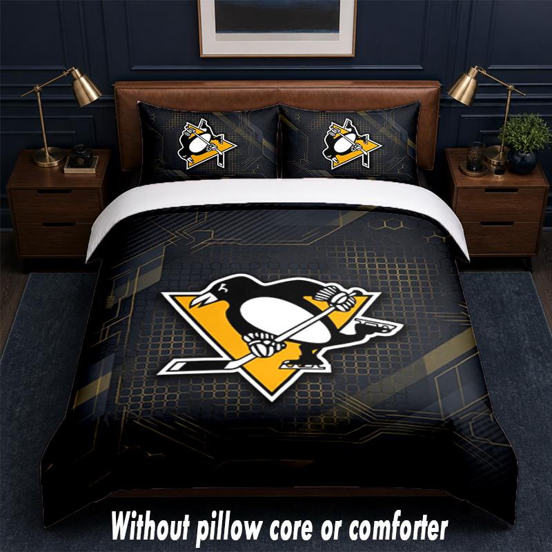 Дизайн Pittsburgh Penguins Постельное белье Комплект 1 пододеяльник + 2 наволочки Мягкое дышащее домашнее постельное белье