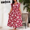 Летние женские платья с V-образным вырезом и поясом-завязкой большого размера красного цвета