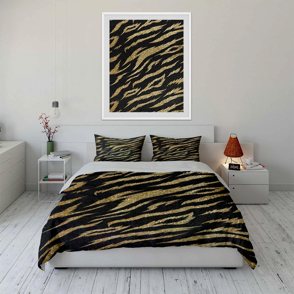 Gold Glitter Zebra Stripe Bedding Set Bedding set (1 duvet cover, 2 pillowcases, duvet not included)