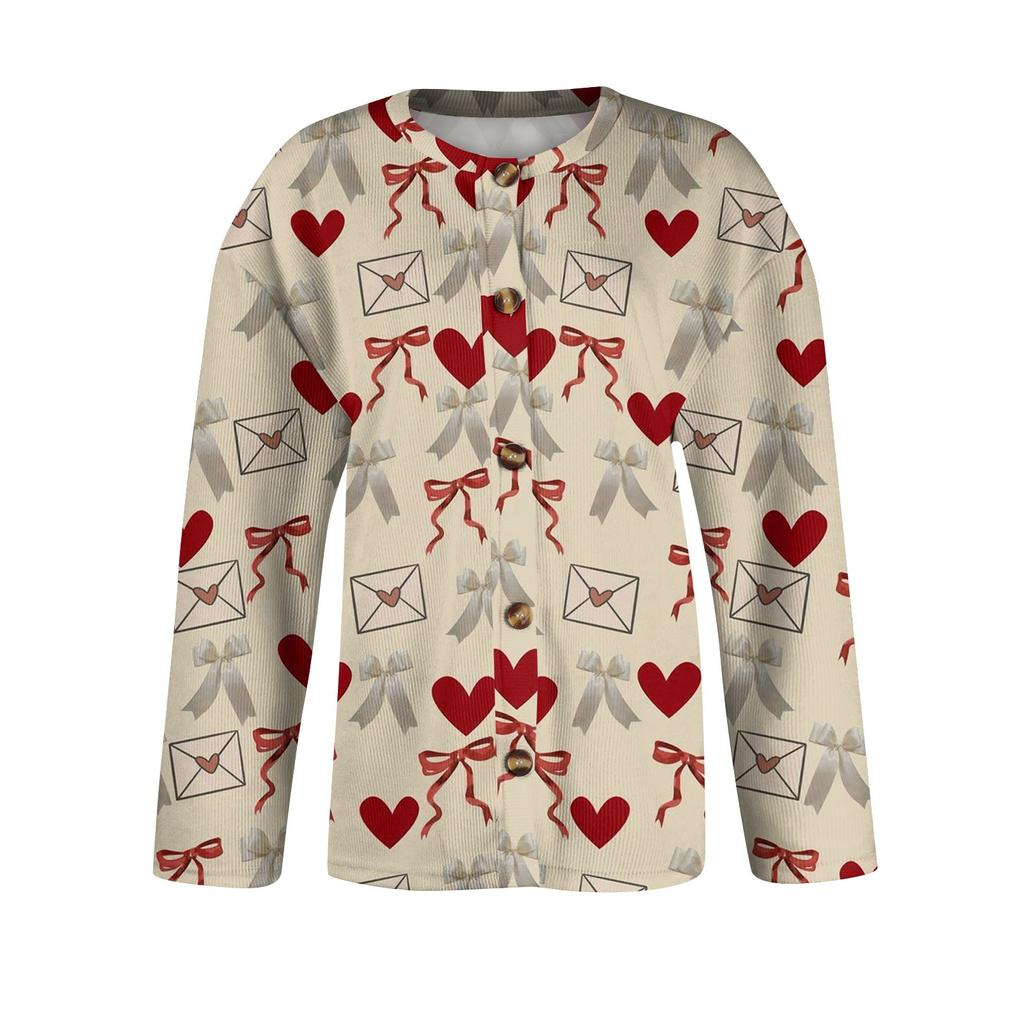 Женская мода с принтом банта, длинный рукав, вязаный кардиган, куртка на пуговицах