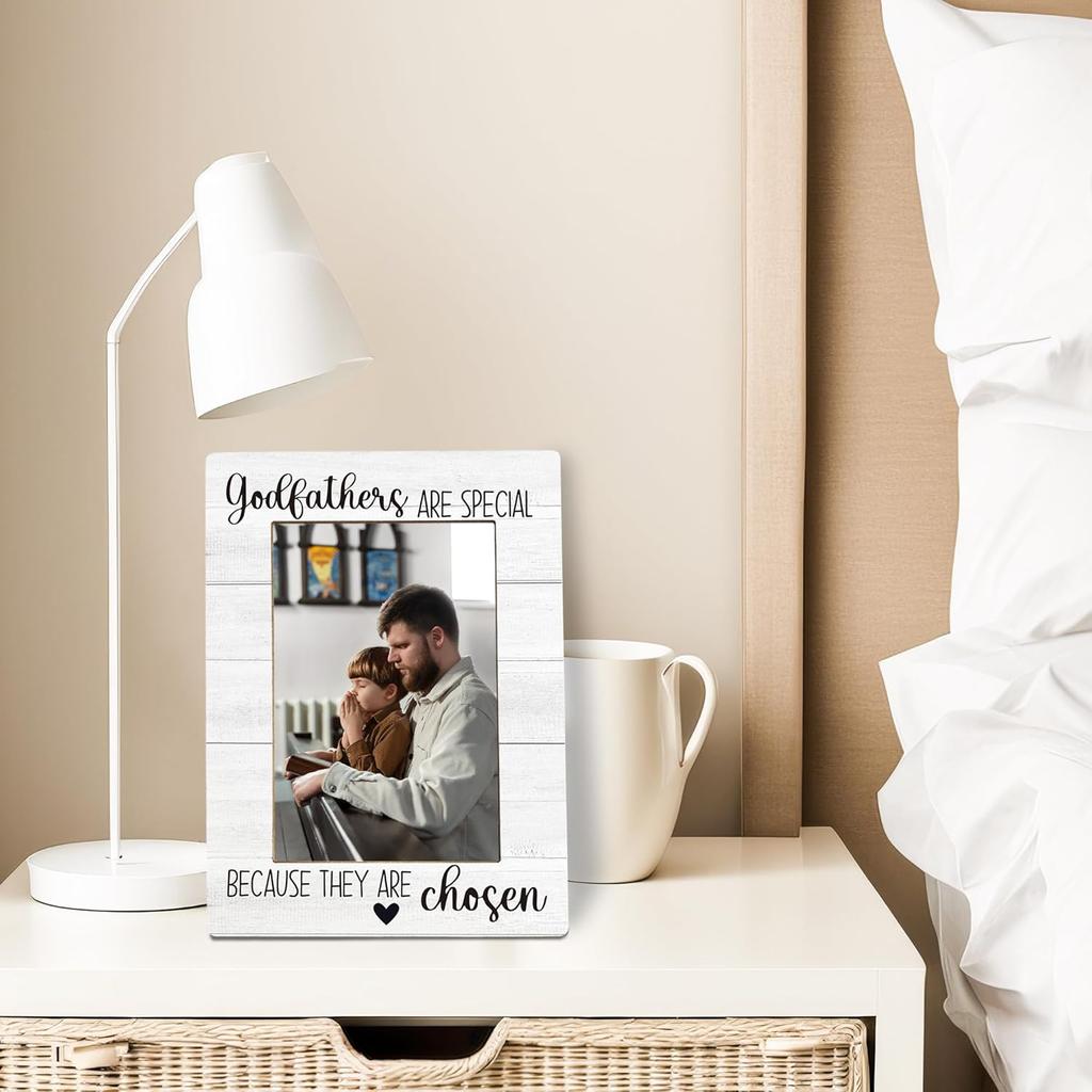 Godfather Gifts Picture Frame, God Father Gifts for Men, Appreciation Photo Frame 4X6, Godfathers Are Special Because They Are Chosen Wooden Photo