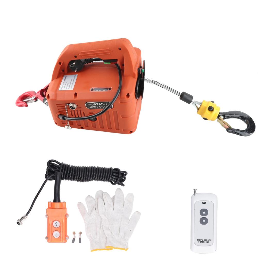 Электрическая таль Портативная Мощная Электрическая Лебедка Кран с Пультом Дистанционного Управления Грузоподъемность 500КГ Максимальная Высота Подъема 7.6М 1500Вт