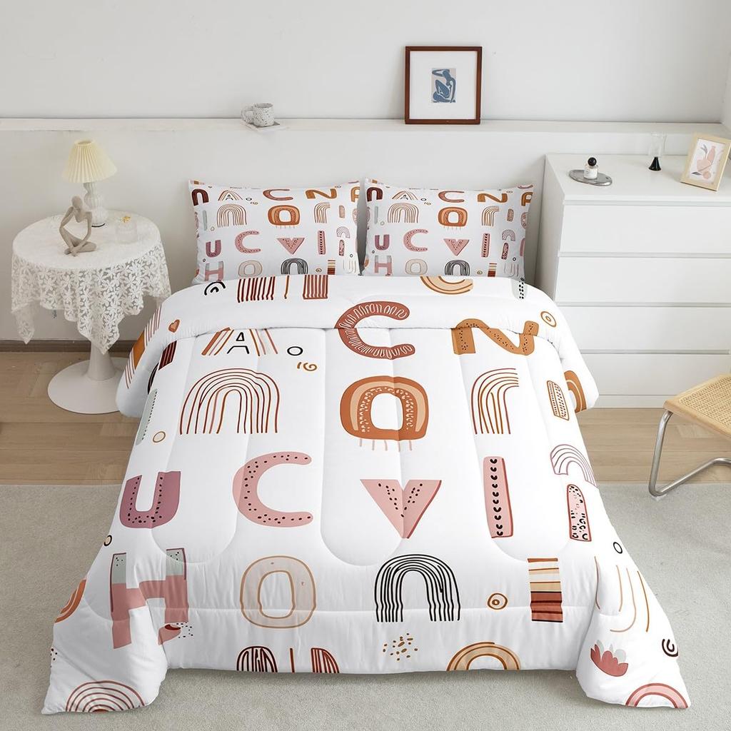 Boho Rainbow Bedding Set For Girls Twin,Cute Bohemian Eyes Moon Sun Comforter Set Kawaii Cloud Dream Catcher Bedding Comforter Sets For Kids