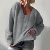 Women's Fashion Casual V-neck Solid Color Long-sleeve Knitted Sweater Top
