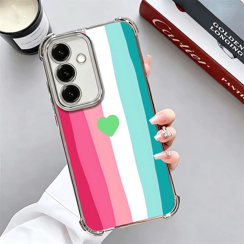Rainbow Gradient Love Desgin Plating Phone Case For Samsung A17 A07 A37 A57 A16 A56 A15 A55 A14 A54 A13 A53 A26 A36 A25 A35 A24
