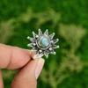 Gift For Her Natural Labradorite Statement Flower Adjustable Ring 925 Silver