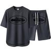 Men's Summer Solid Color Printed Short Sleeve Round Neck T-Shirt Shorts Set
