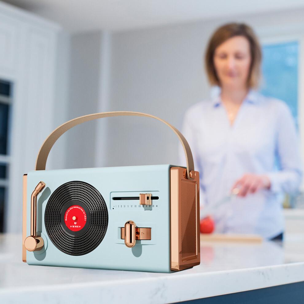 Tragbarer Retro-Bluetooth-Lautsprecher, Hohe Klangqualität, Blau, ABS