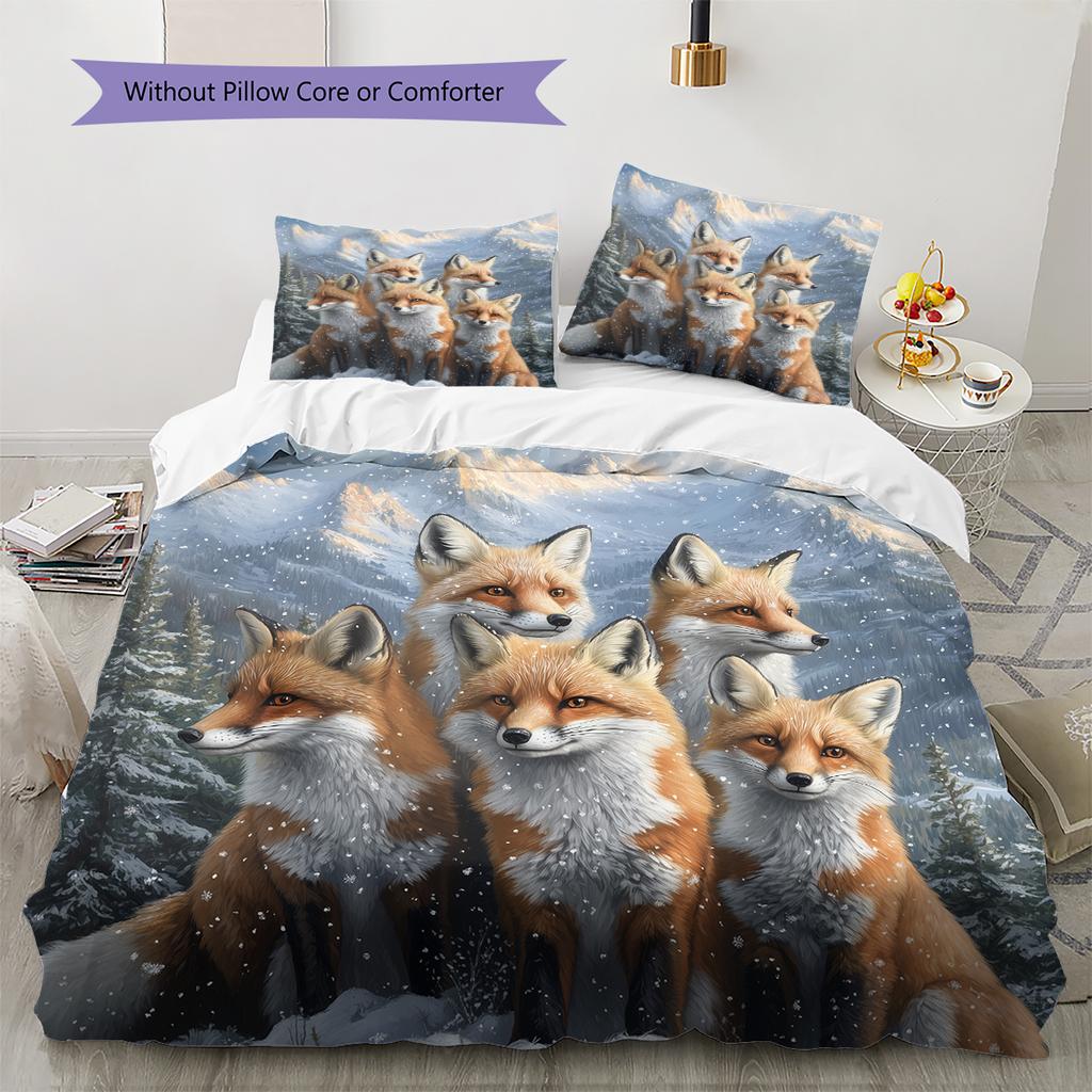 Fox Pattern Bedding Home Decoration Birthday Gift (1 * duvet cover + 2 * pillowcase, without core)
