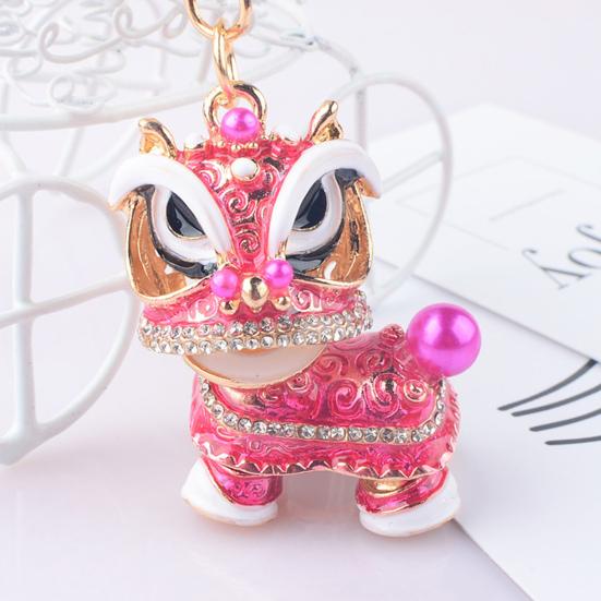 Инкрустация стразами в китайском стиле, реалистичное трехмерное неувядающее украшение, вращающаяся на 360 градусов голова, вращающийся кристалл с кристаллом, сумка для ключей в виде танца льва