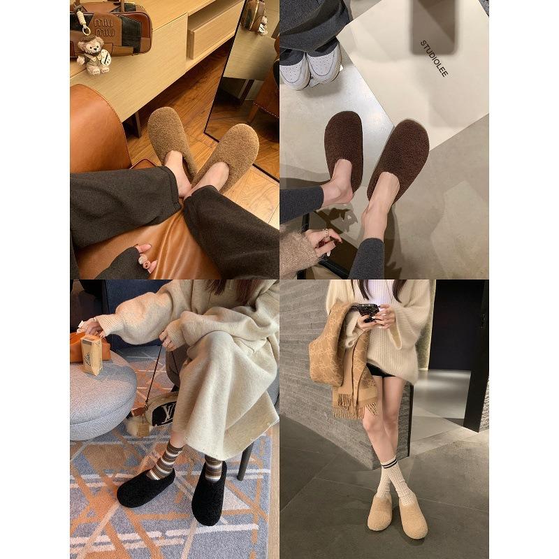 Wool version grape ma bag head one pedal thermal cotton shoes plush half slippers women wear autumn and winter